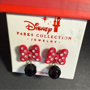 Disney Red Bow Earrings with Black Faceted Drops Park Collection